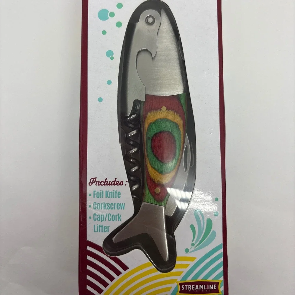 Streamline Waiter's Corkscrew Bottle Opener Fish Design‎ Foil Knife Cork Lifter